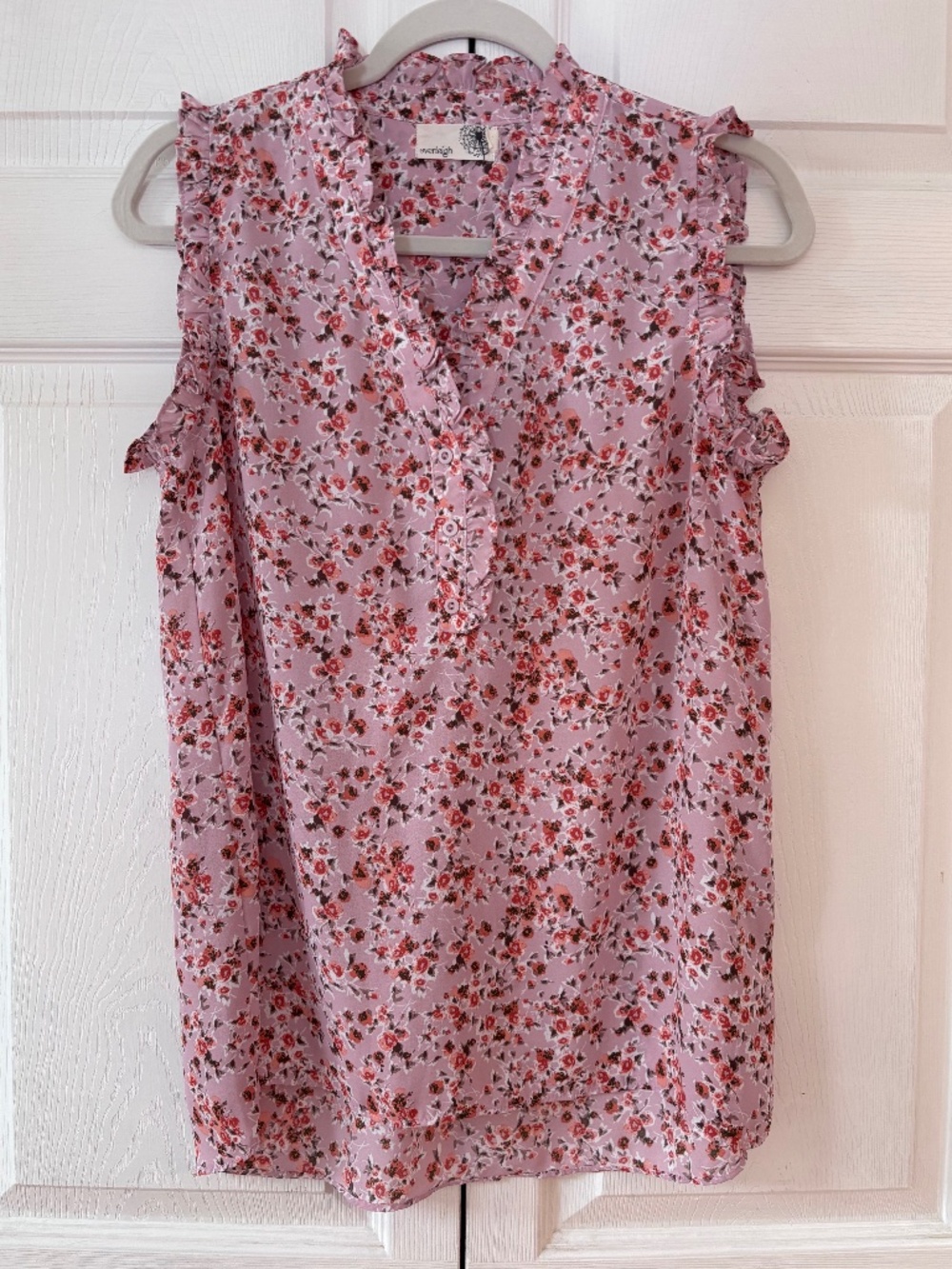 Everleigh Pink Floral Ruffle Edge Sleeveless Top Size S